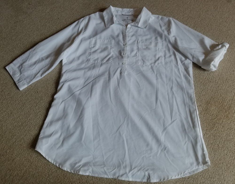 NWOT Womens Top-ROYAL ROBBINS-white 1/4 button 'Expedition Tunic Relaxed Fit'-XL